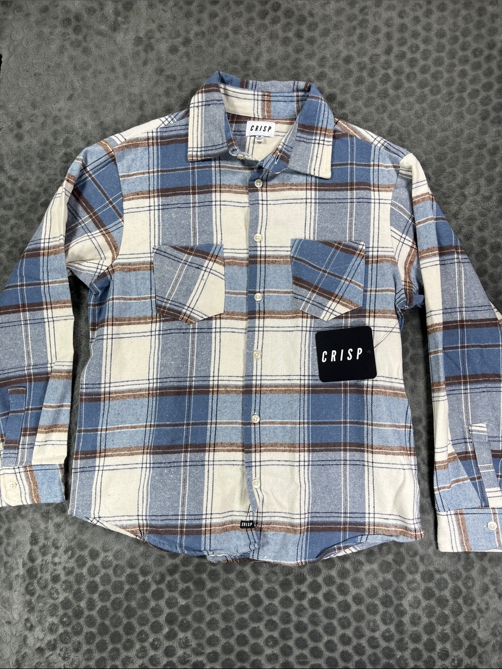 Men’s Blue & Cream Plaid Button-Down Long sleeve shirt